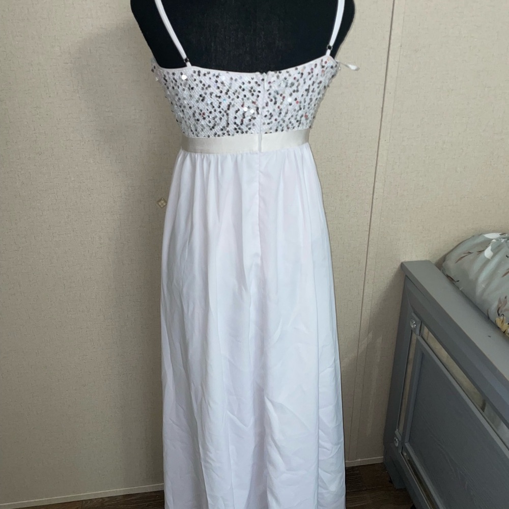White Maxi Dress with Sequin Bodice